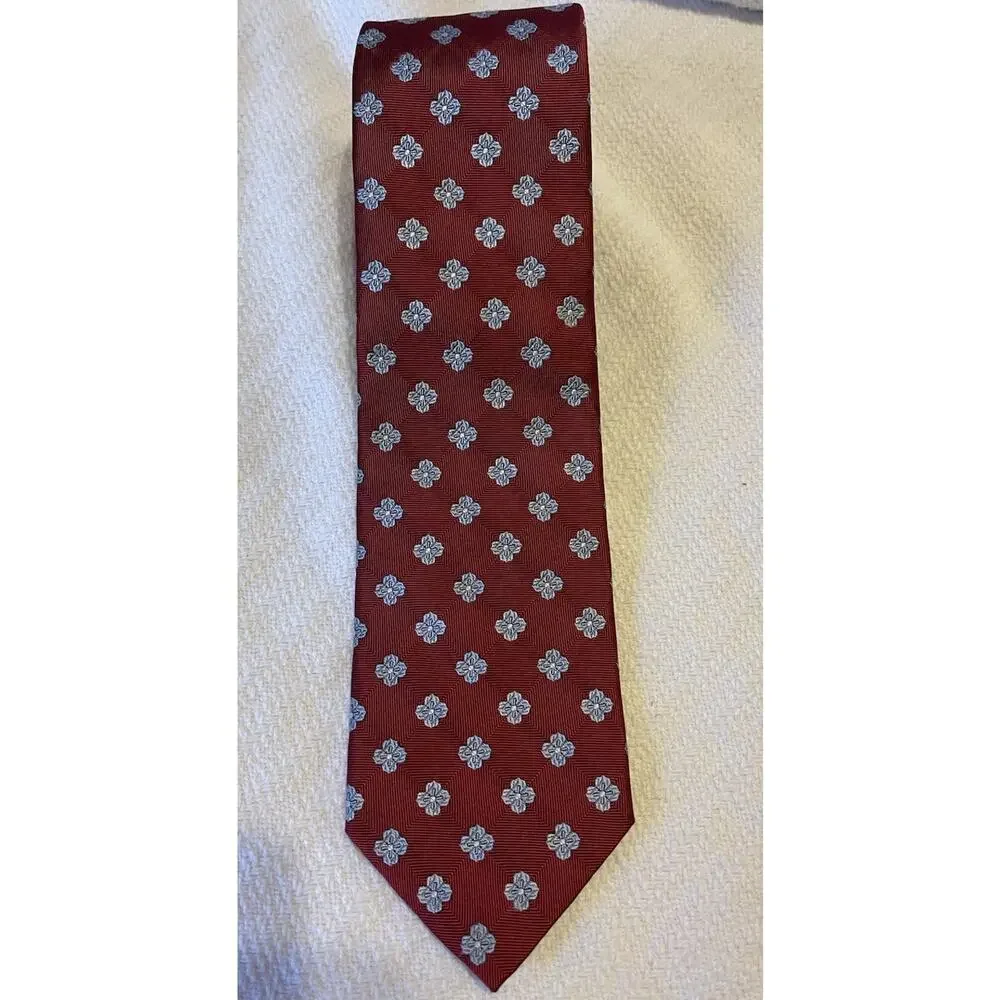 NWT Brooks Brothers 346 Pure Woven Italian Silk Red Blue Floral Made In USA